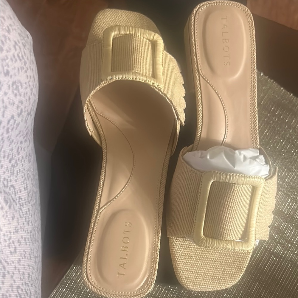 Talbots Cream Mules with Square Buckle